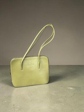 Cleo & Patek Paris Olive Chartreuse Green Leather Molded Shoulder Bag